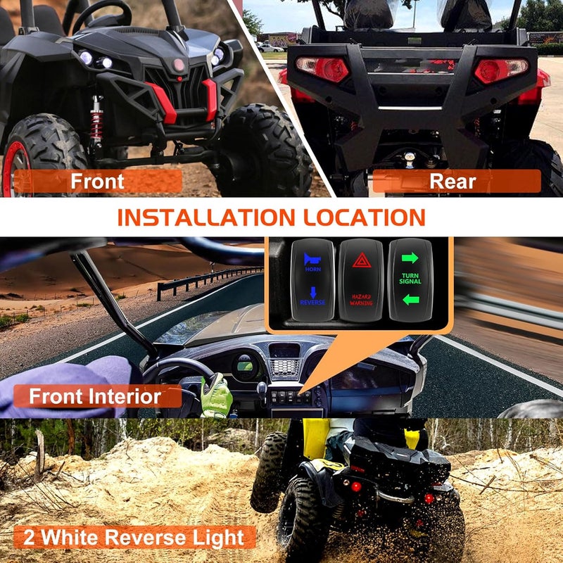 ISINFLASH UTV Turn Signal Kit with Horn, Universal Street Legal Set with Rocker Switch Hazard Lights Flasher Relay Compatible with Polaris RZR Ranger Turbo Can-Am Golf Carts Kawasaki Teryx - Image 2